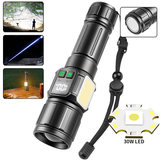 USB Rechargeable COB Digital Display High-Lumen Tactical Flashlight