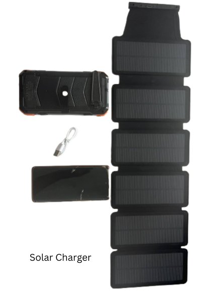 20000mAh Solar Power Bank 6 Panels Dual Cables Emergency Features in front