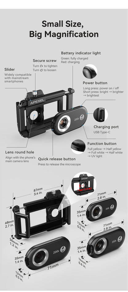 apexel 3-in-1 smartphone microscope lens cpl publicity pictures-28