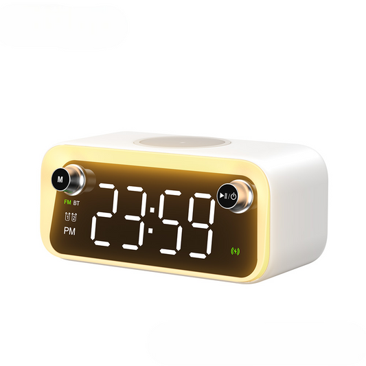 beluga-d6 dream weaver multi-function wireless speaker charging nightlight clock in white color