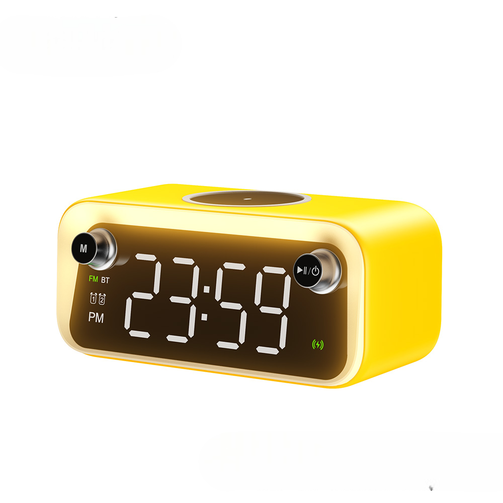 beluga-d6 dream weaver multi-function wireless speaker charging nightlight clock in yellow color