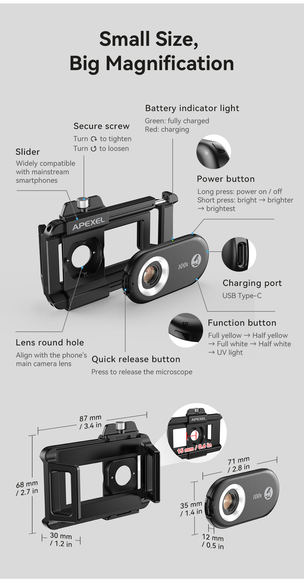 cw apexel 100x smartphone microscope with led and cpl publicity picture-22