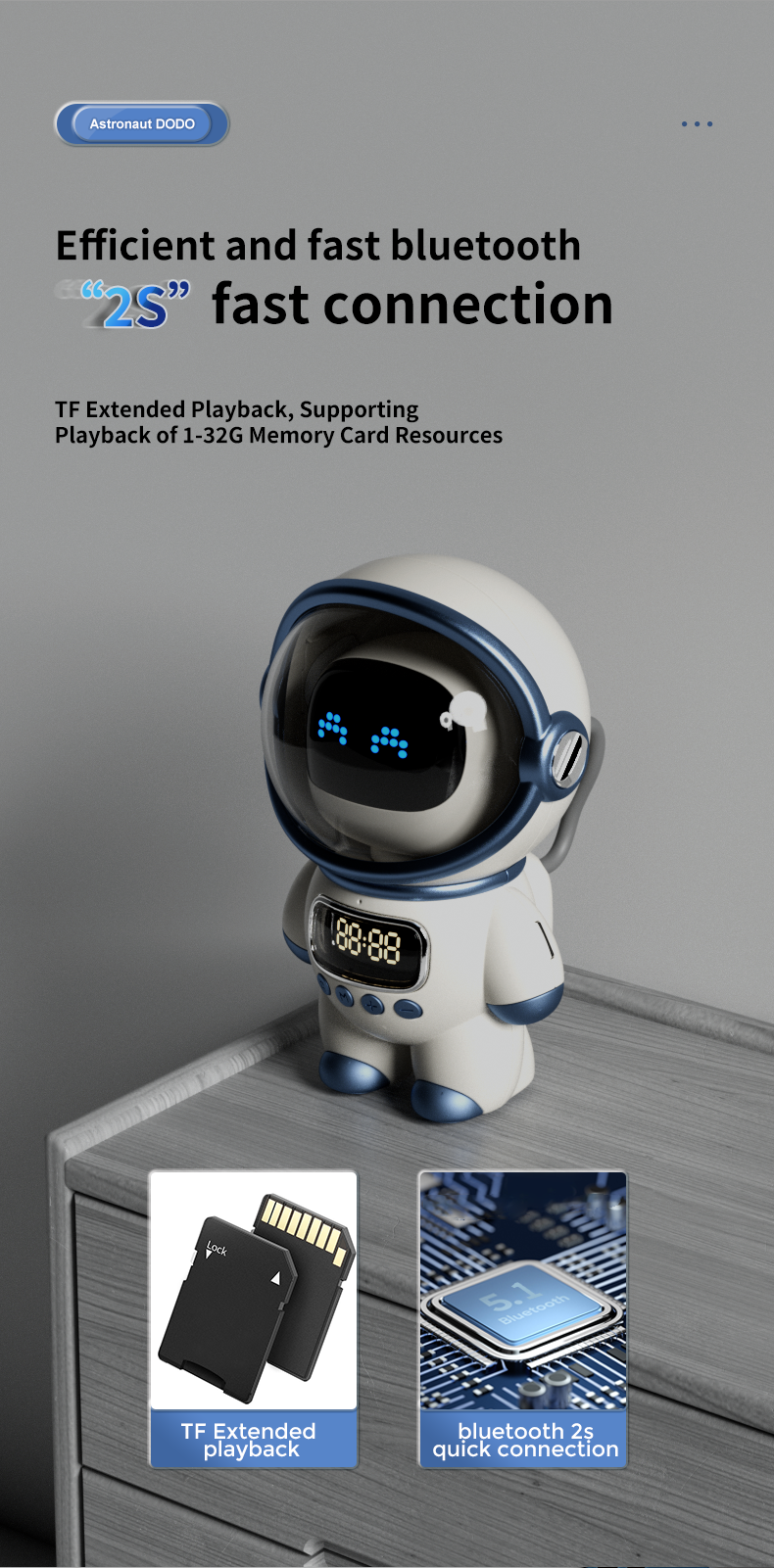 dodo m20 astronaut ai smart bluetooth speaker clock alarm radio nightlight publicity picture-10