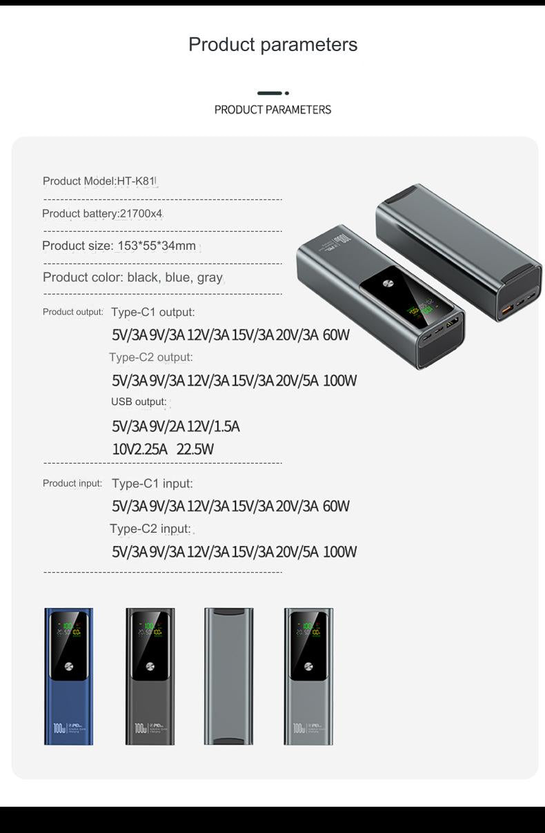 ht-k81 100w 20000mah fast charging power bank dual type c usb outputs  parameters