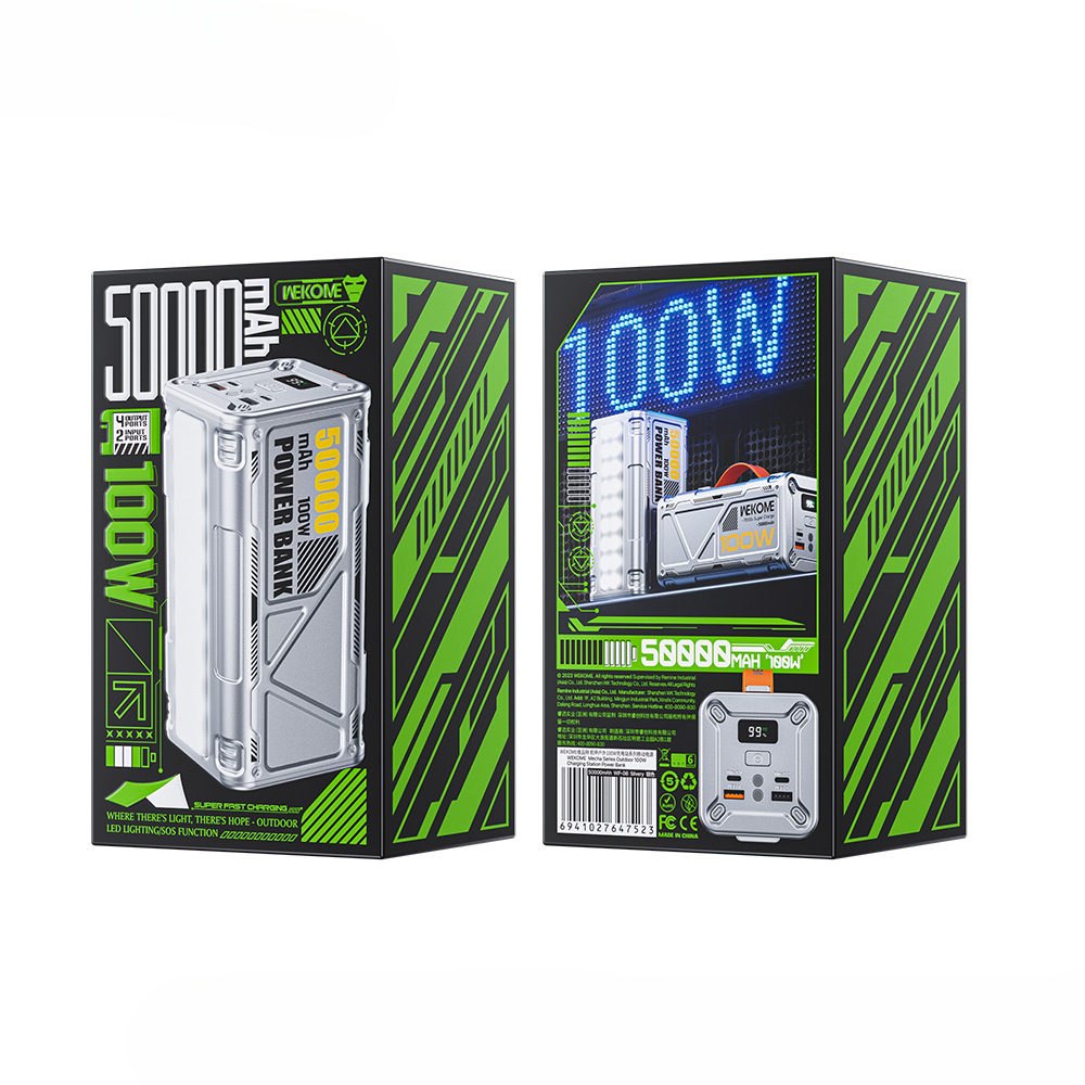 wp 08 mecha series 50000mah outdoor 100w charging station power bank led light sos function packging box-3