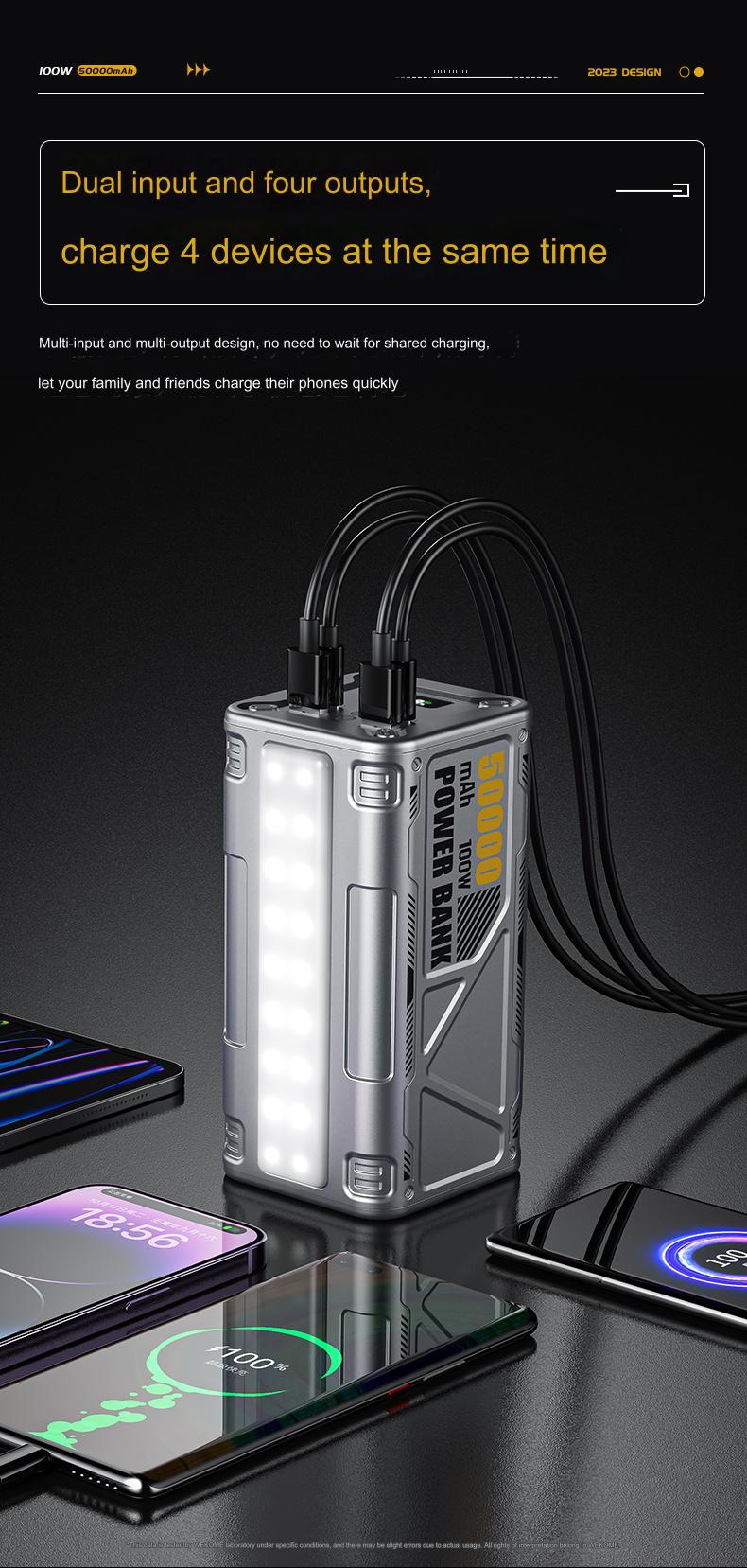 wp 08 mecha series 50000mah outdoor 100w charging station power bank led light sos function publicity pictures-6