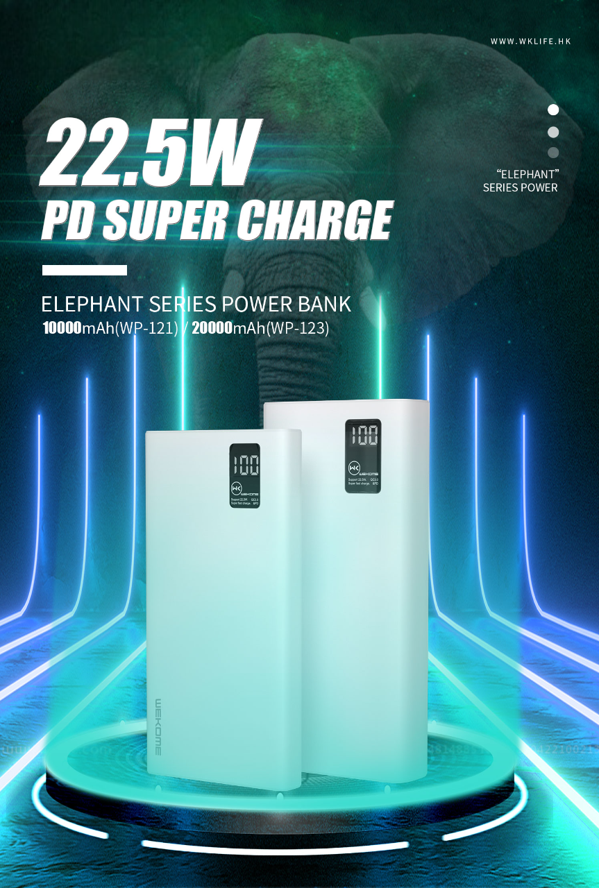 wp 123 elephant series 20000mah power bank multi port fast charging universal compatibility publicity pictures-1