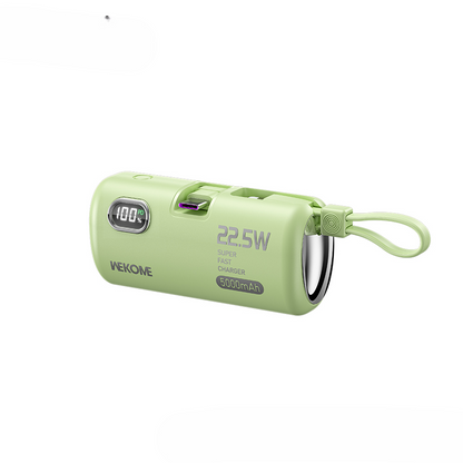 wp-19 5000mah emergency power bank 22.5w fast charger portable lithium polymer battery in green color