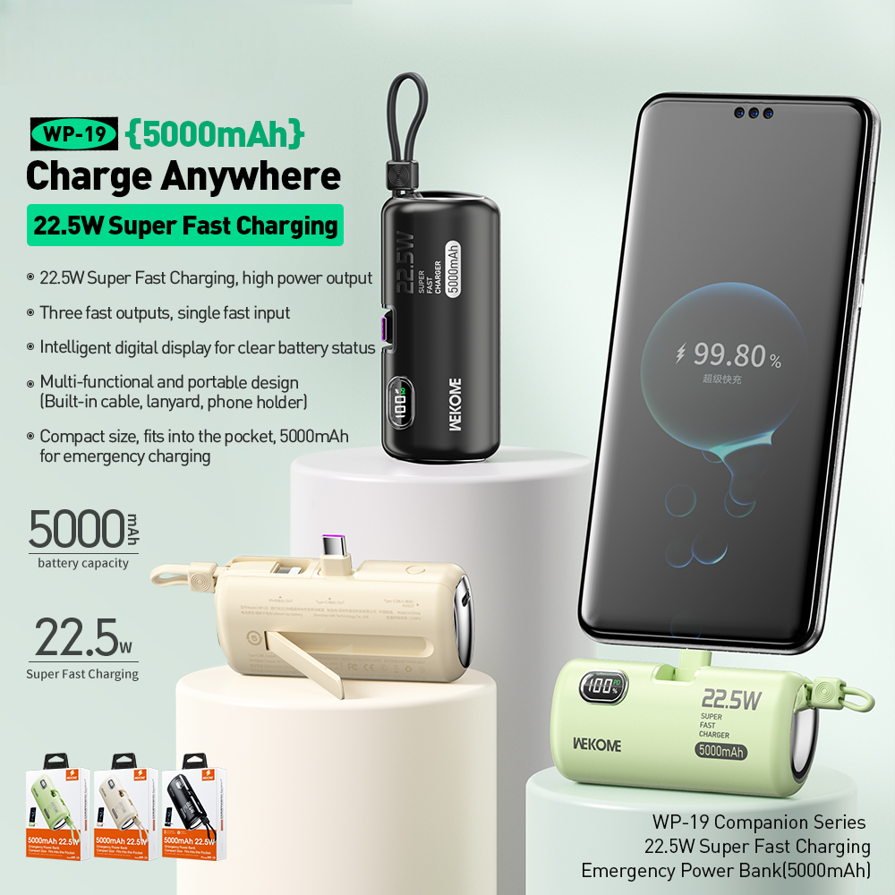 wp-19 5000mah emergency power bank 22.5w fast charger portable lithium polymer battery publicity pictures-1