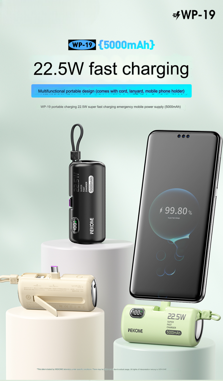 wp-19 5000mah emergency power bank 22.5w fast charger portable lithium polymer battery publicity pictures-6