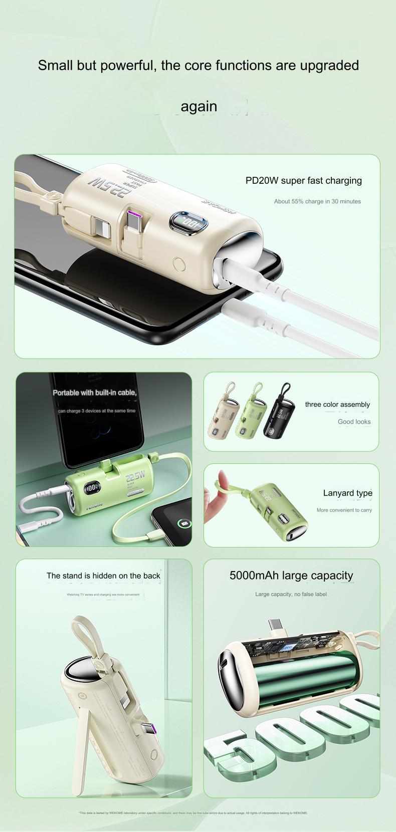 wp-19 5000mah emergency power bank 22.5w fast charger portable lithium polymer battery publicity pictures-7