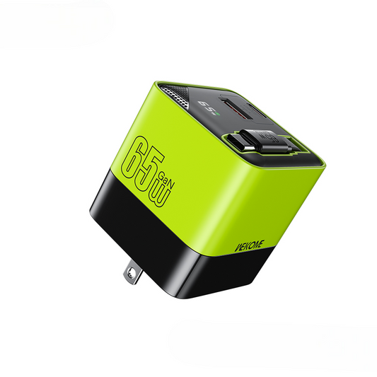 wp-u39 us infinity 65w charger with retractable cable multi port fast charging in green color