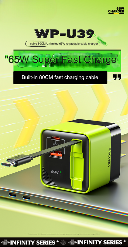 wp-u39 us infinity 65w charger with retractable cable multi port fast charging punlicity pictures-3