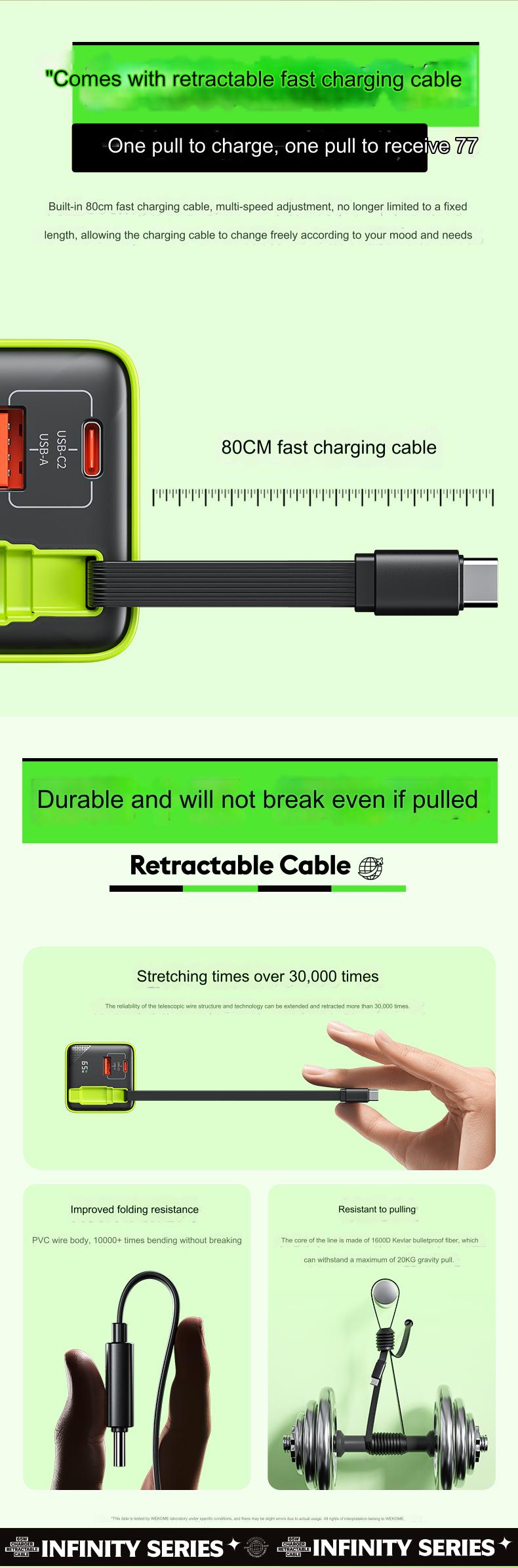 wp-u39 us infinity 65w charger with retractable cable multi port fast charging punlicity pictures-7