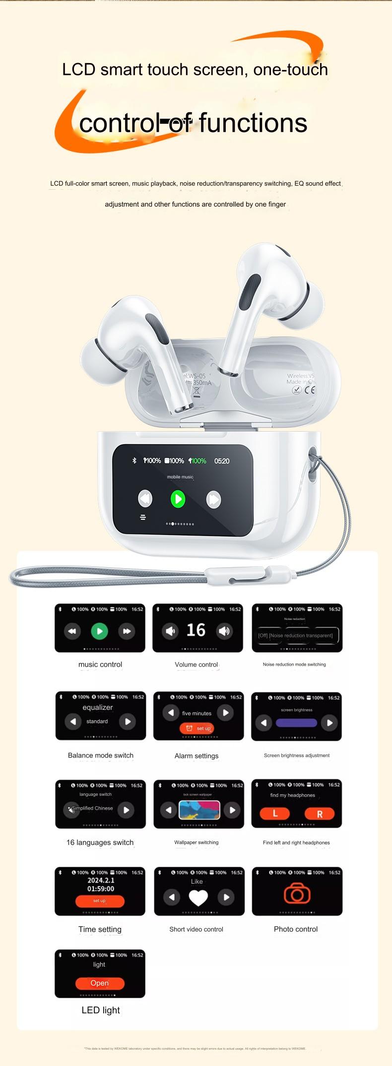 ws-05 musicircle anc enc wireless earbuds 147 inch smart screen 30db noise cancellation 13mm drivers 
 publicity pictures-2