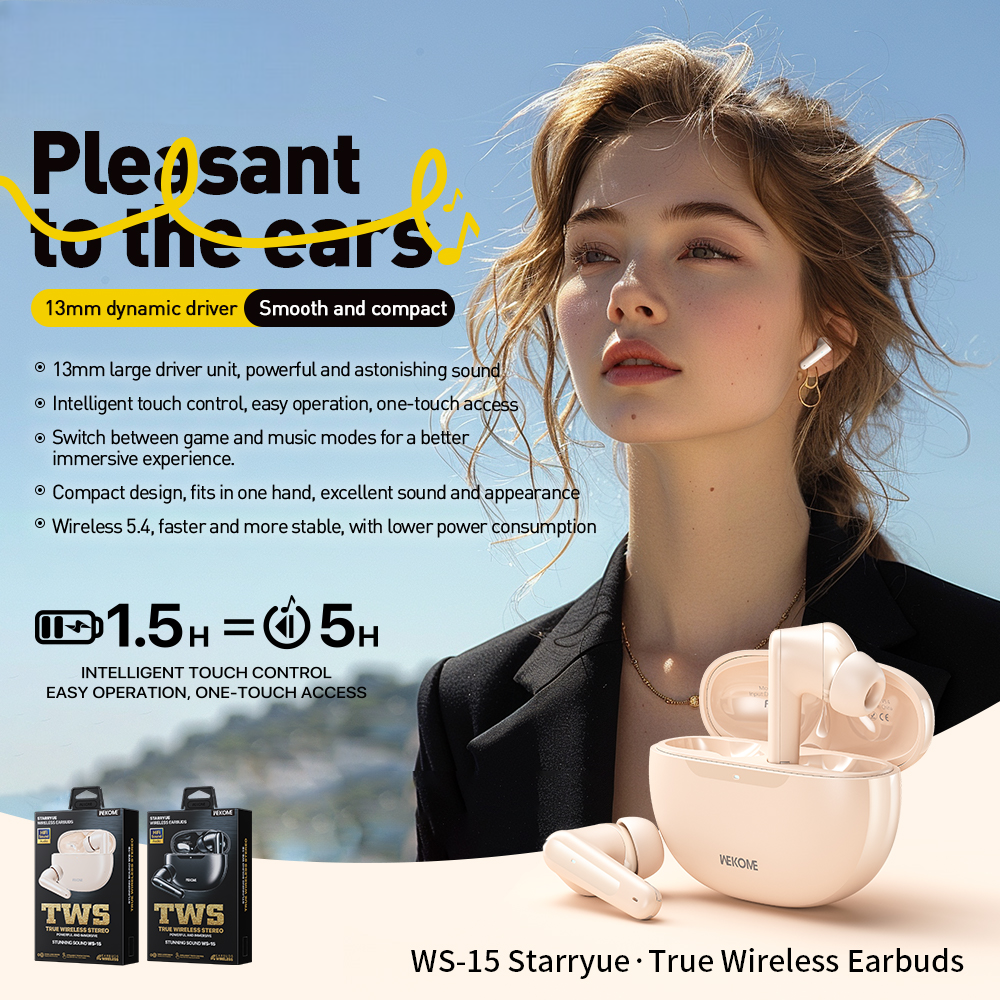 ws-15 starryue true wireless earbuds bluetooth 5-4-13mm drivers 5h playtime 300mah case publicity pictures